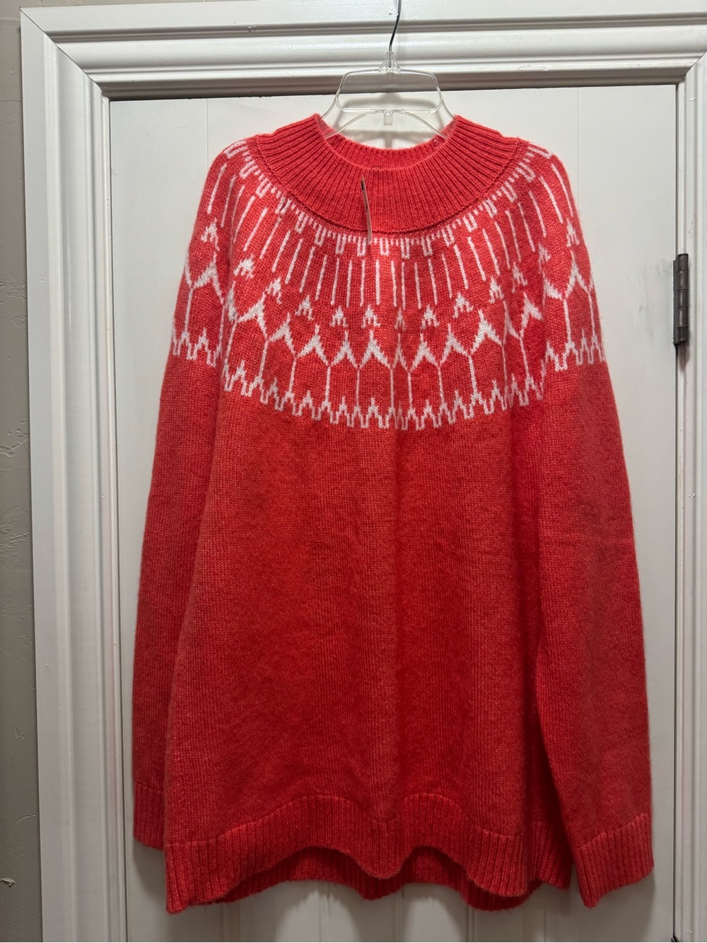 Talbots Coral and White Fair Isle Wool Sweater
